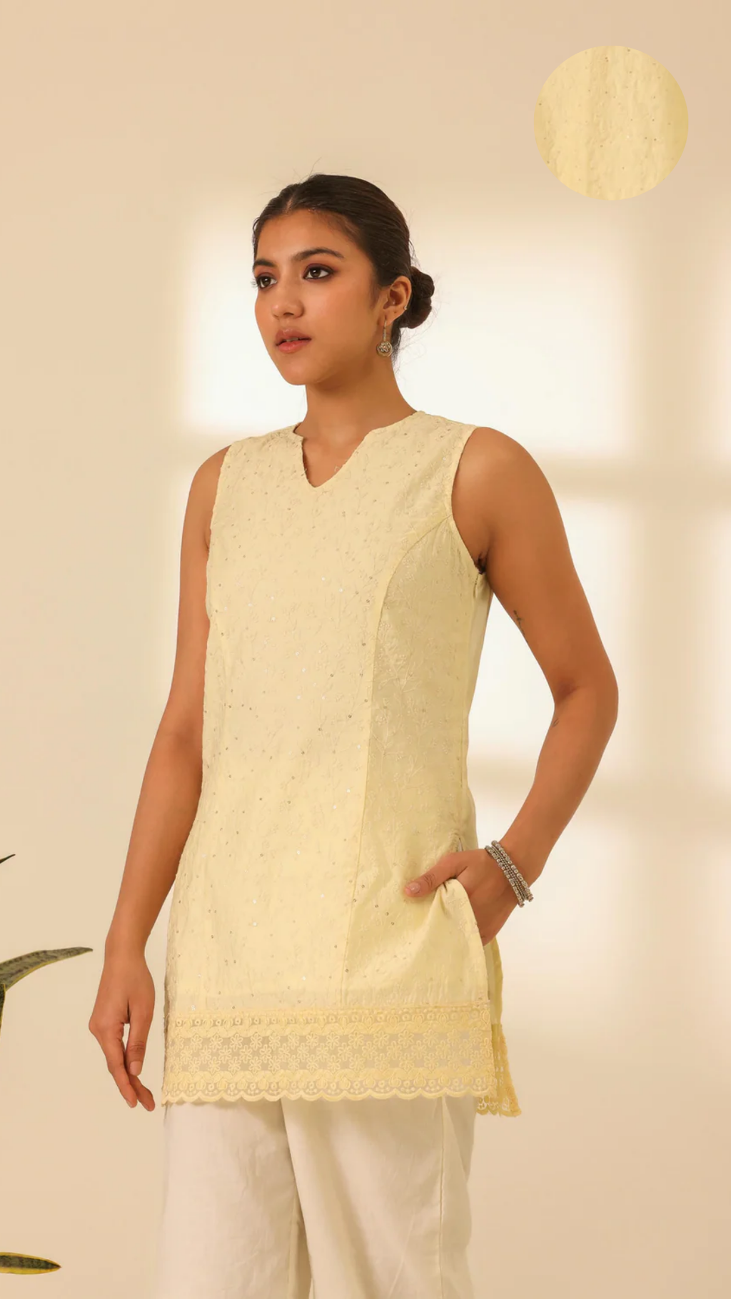 Rangrez Butter Yellow Embroidered Short Kurta Set