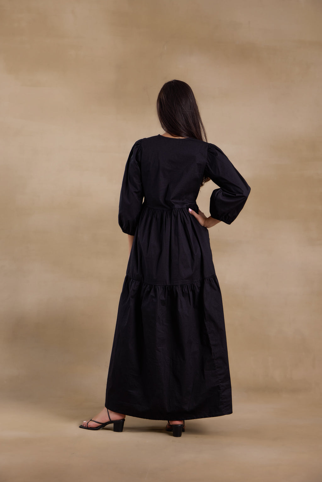 Alaya Essentials Black Flared Long Dress