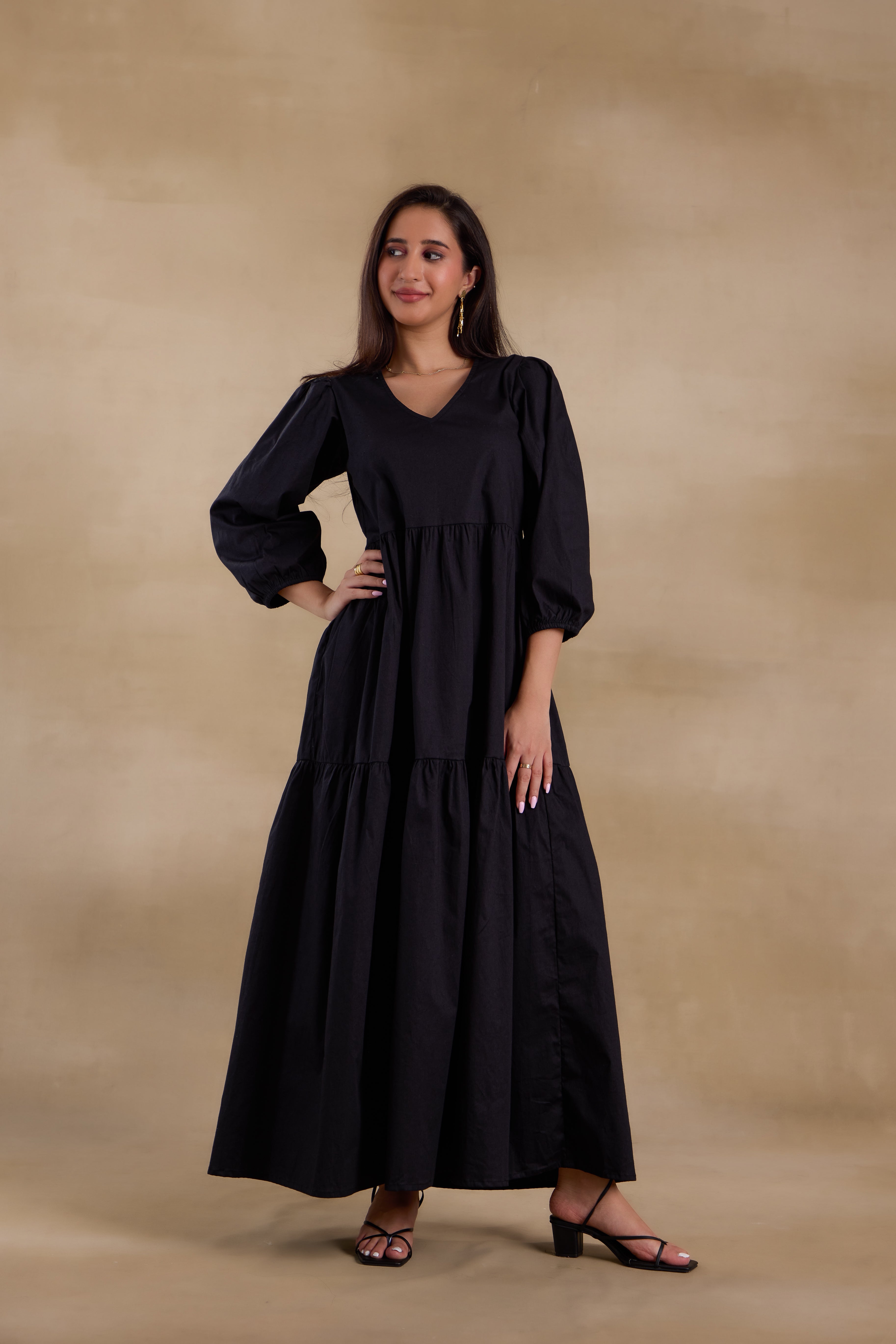 Alaya Essentials Black Flared Long Dress