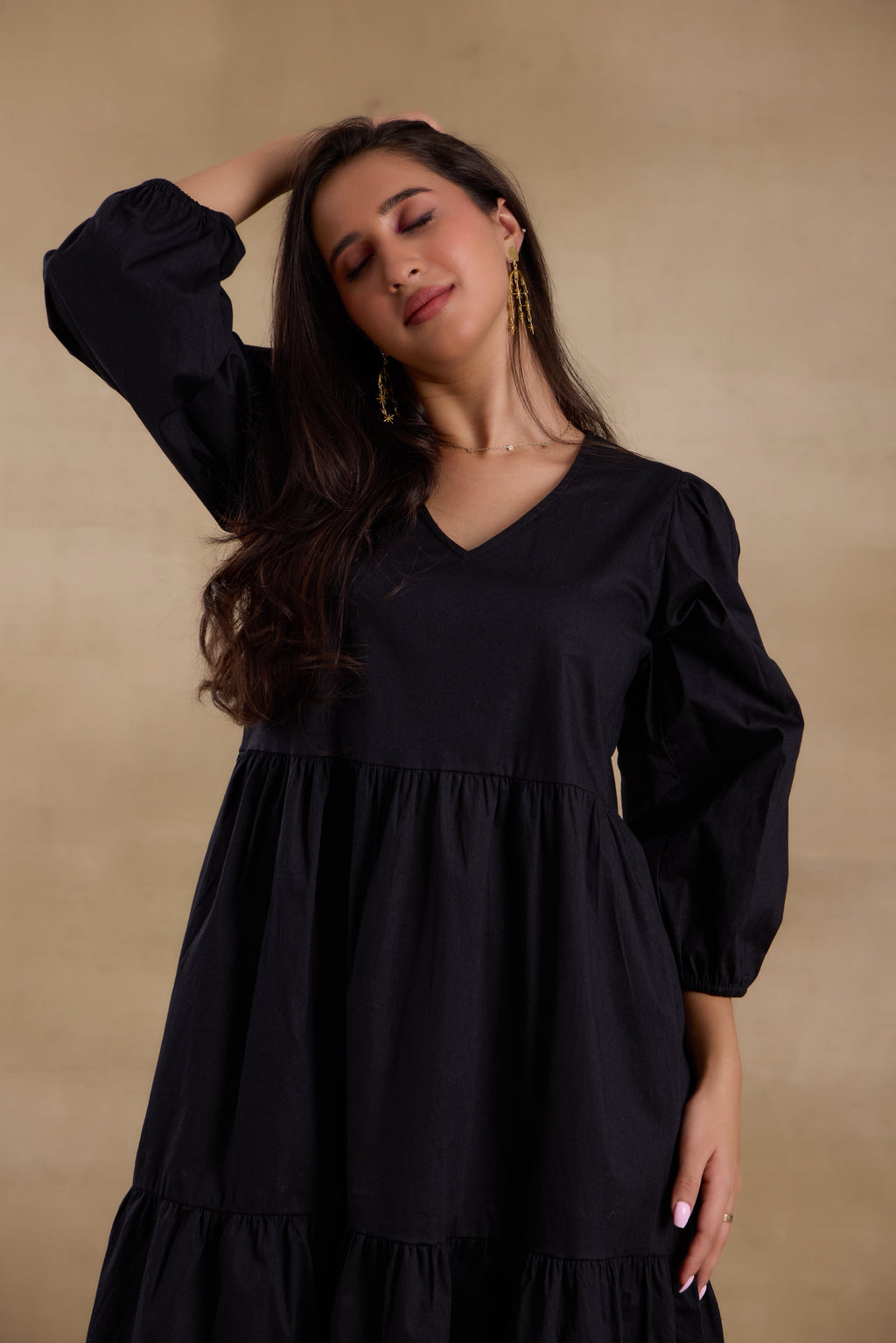 Alaya Essentials Black Flared Long Dress