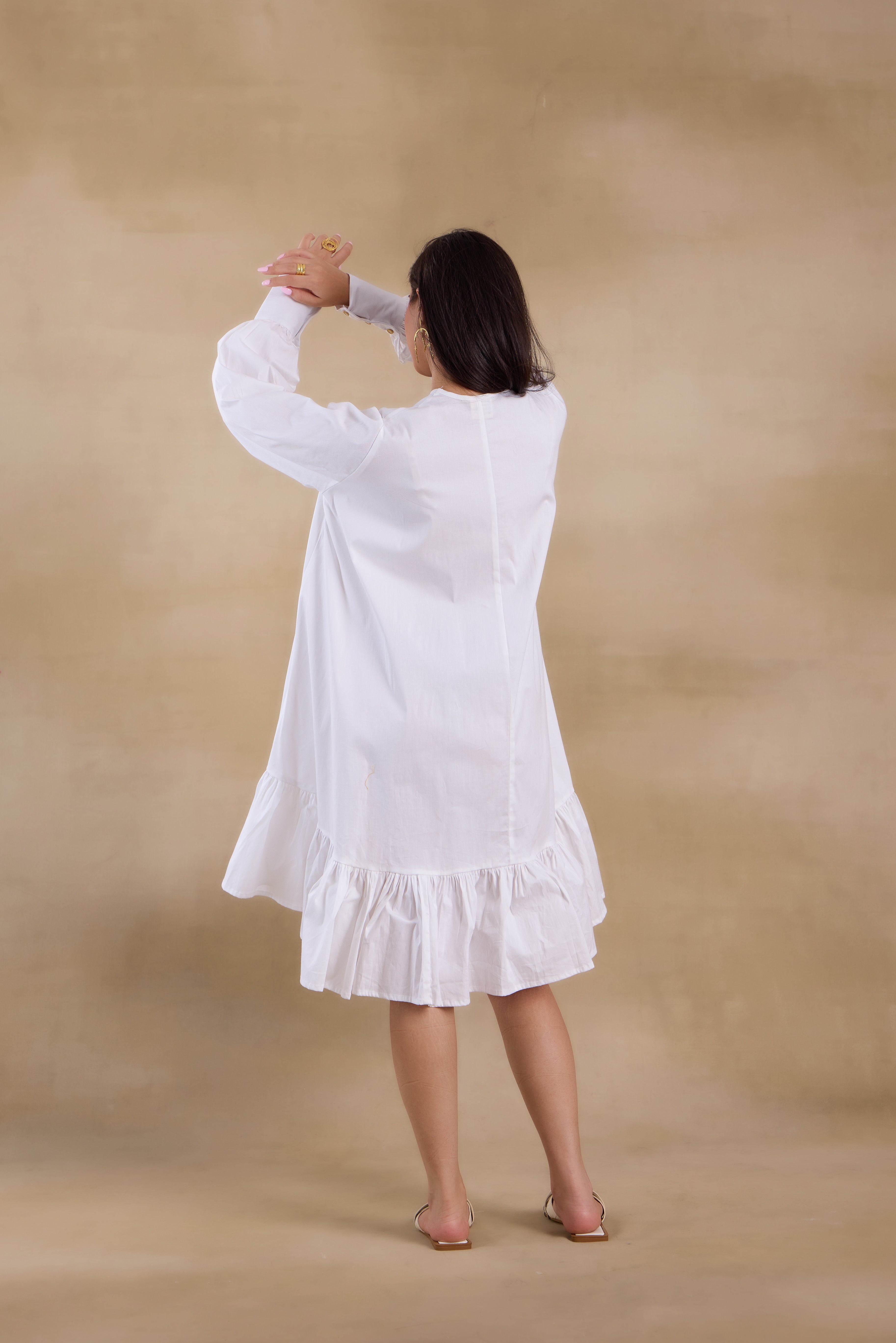 Alaya Essentials White Tiered Ruffle Dress