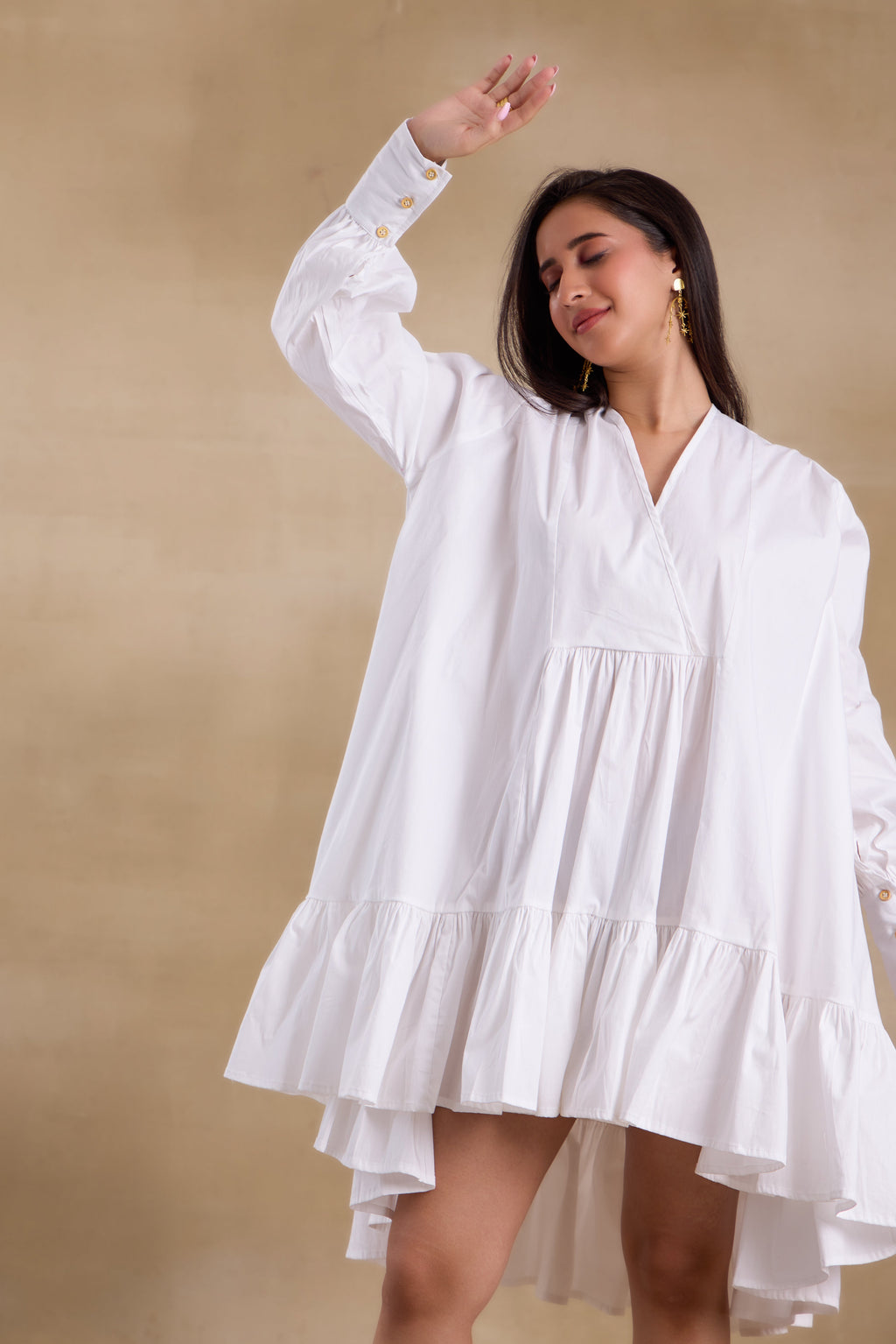 Alaya Essentials White Tiered Ruffle Dress