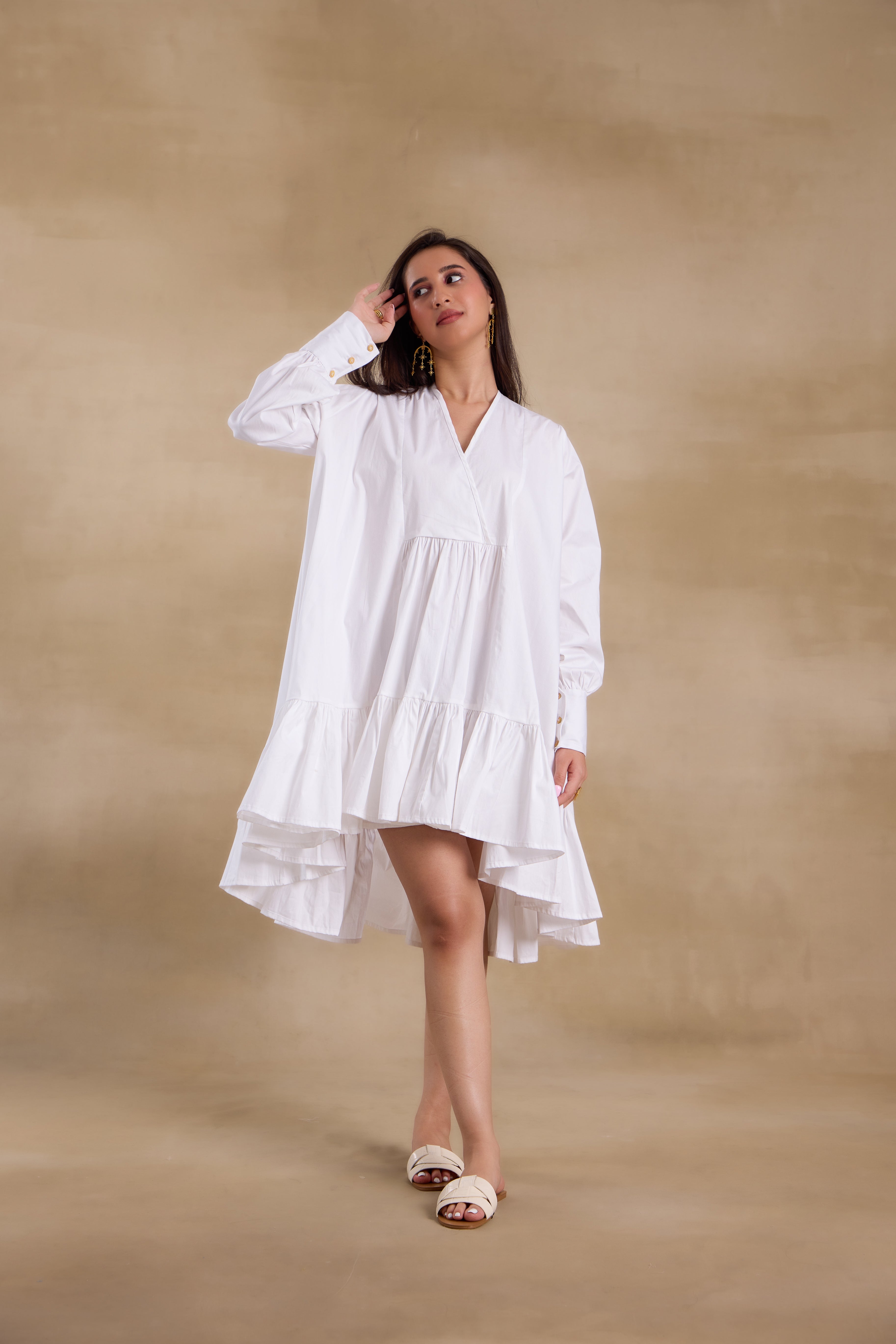 Alaya Essentials White Tiered Ruffle Dress
