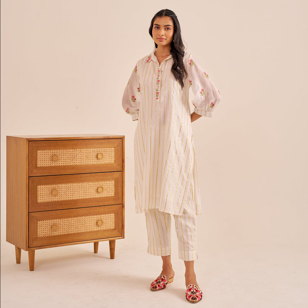Meher White Lurex Embroidered Kurta Set