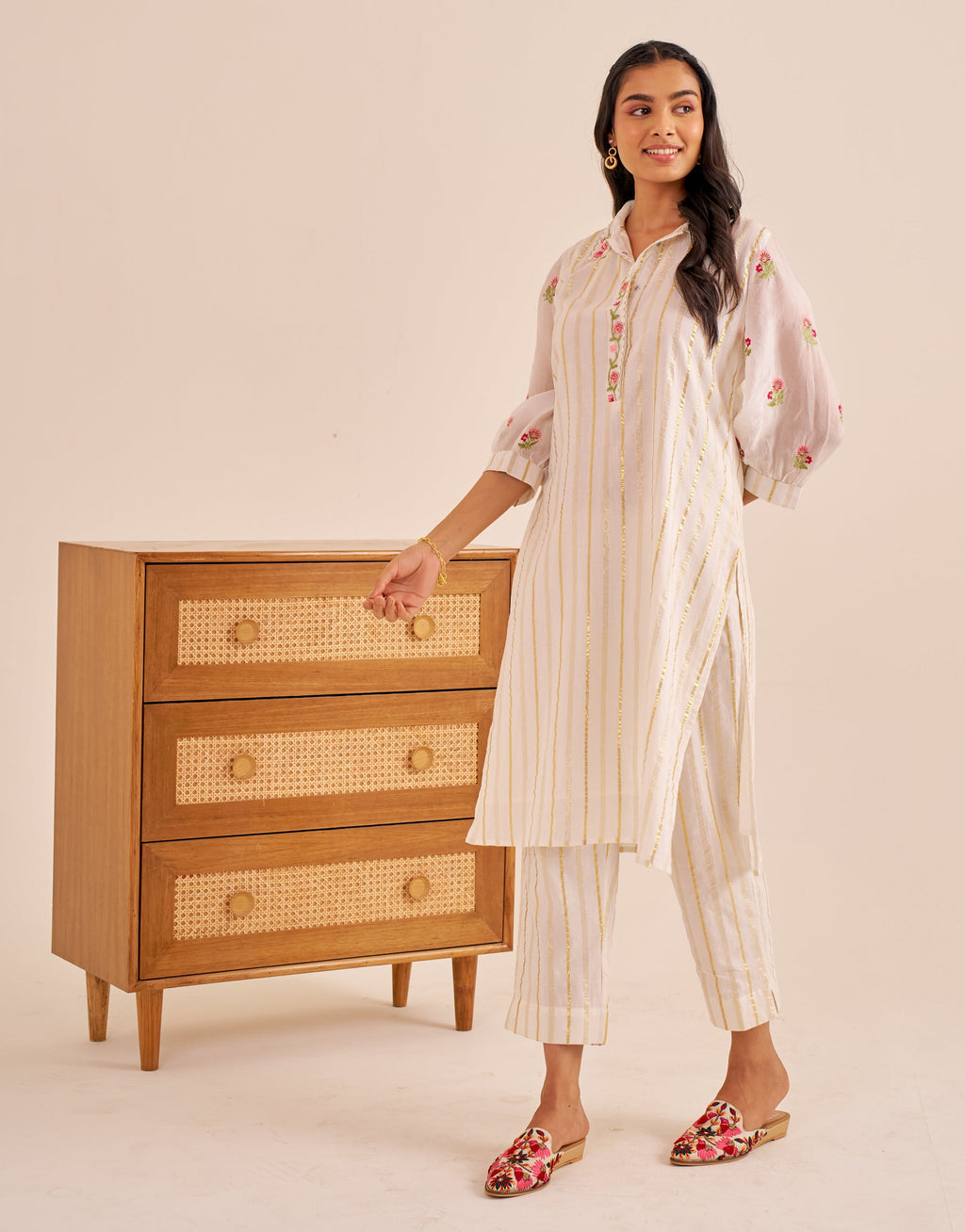 Meher White Lurex Embroidered Kurta Set