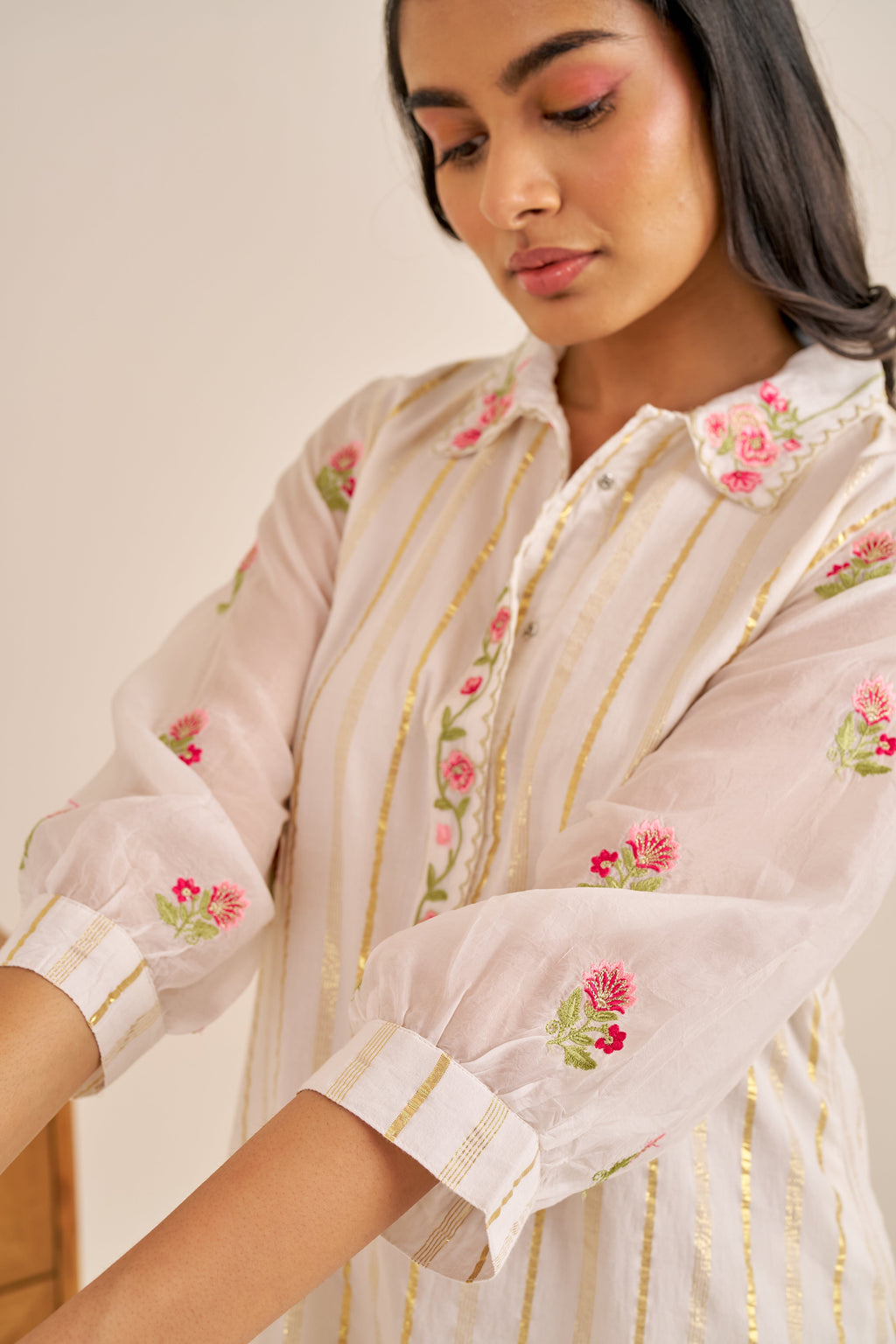 Meher White Lurex Embroidered Kurta Set