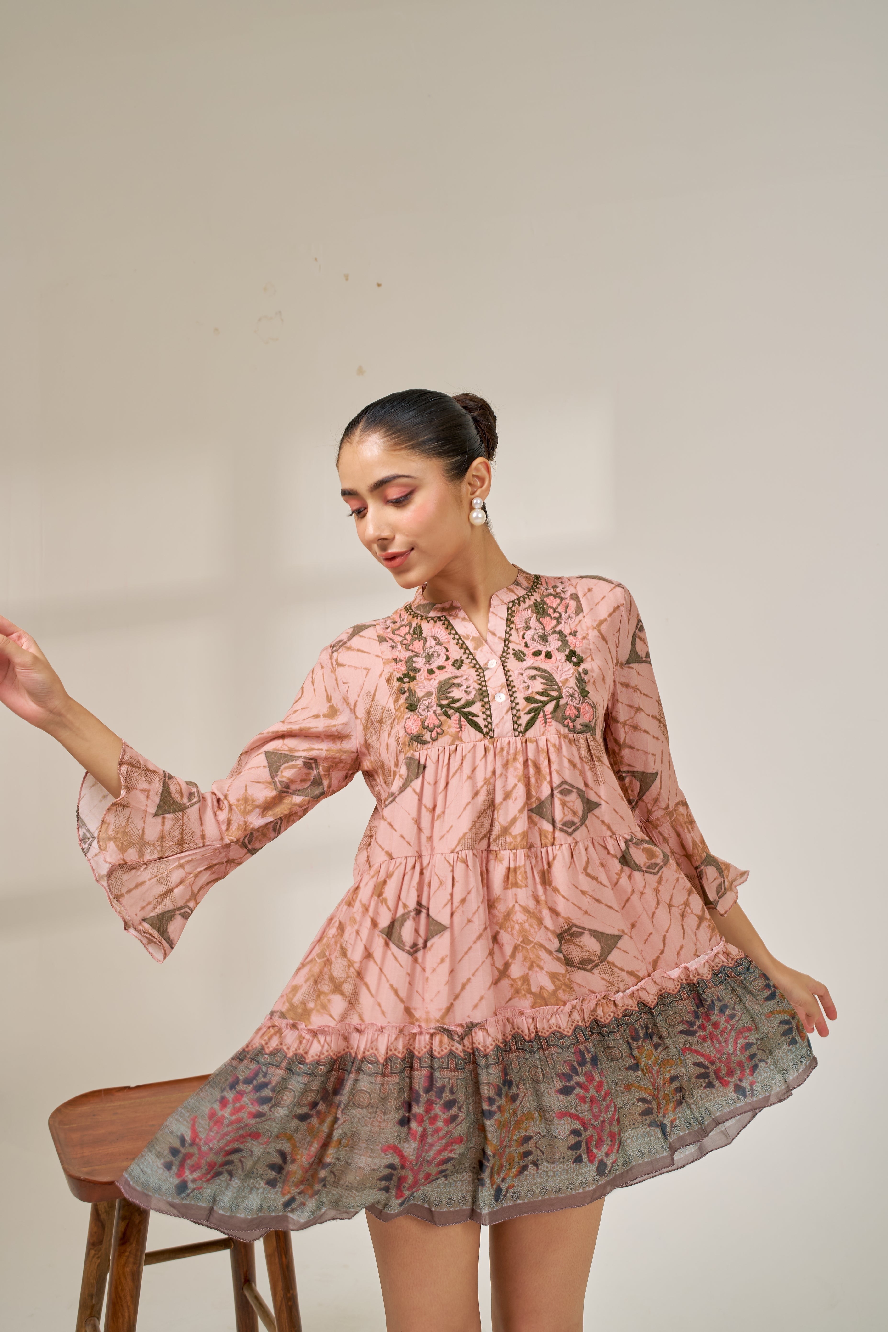 Meher Blush Pink Printed Short Dress