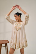 Meher Beige Bloom Embroidered Dress