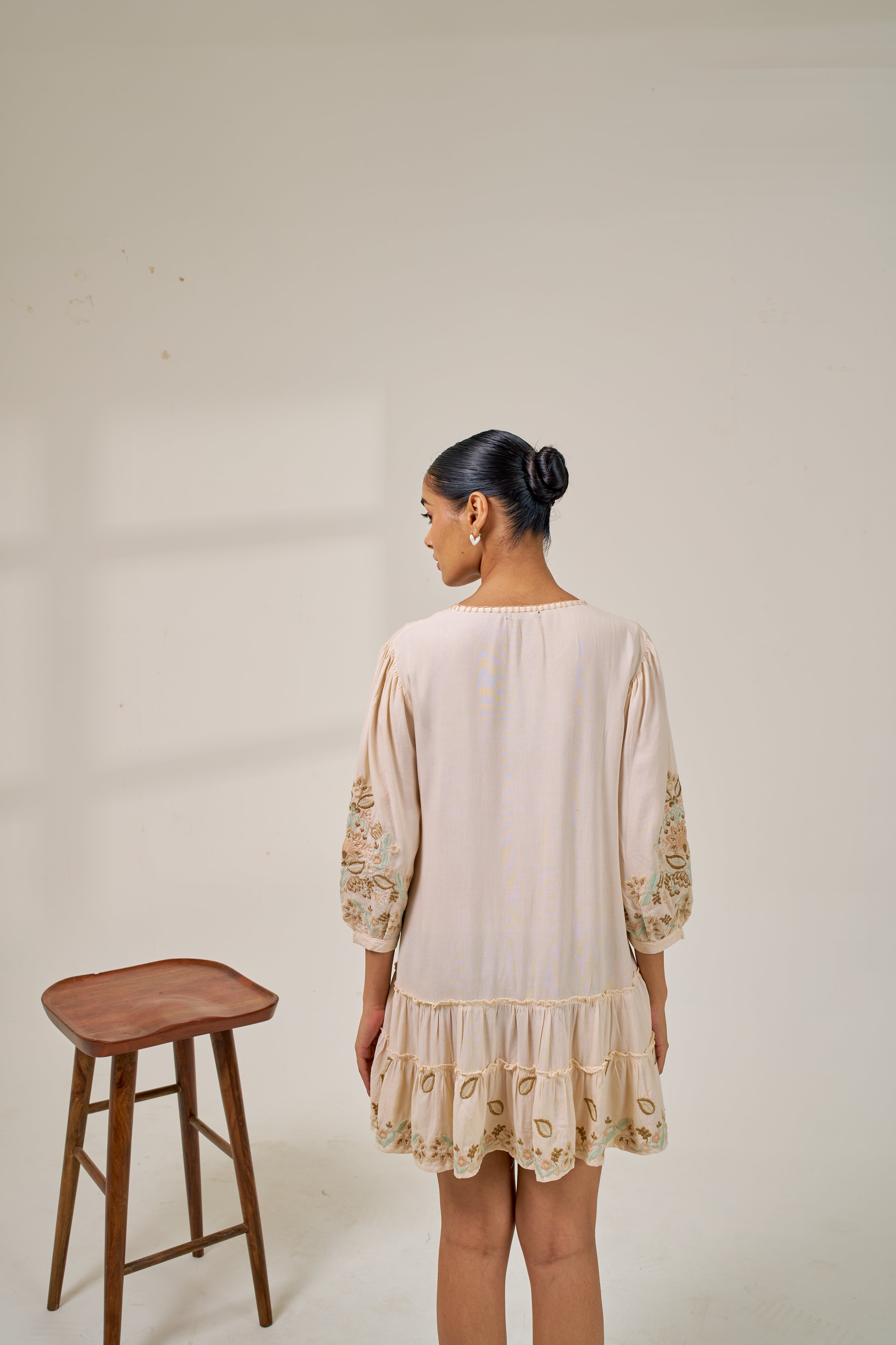 Meher Beige Bloom Embroidered Dress