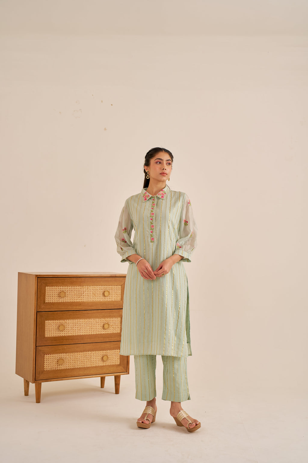 Meher Green Embroidered Lurex Kurta Set