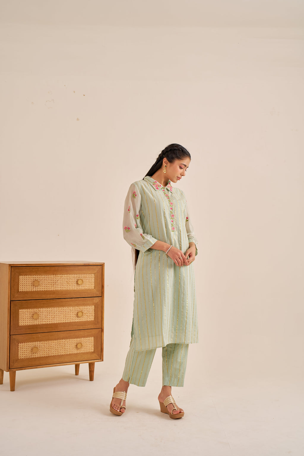 Meher Green Embroidered Lurex Kurta Set