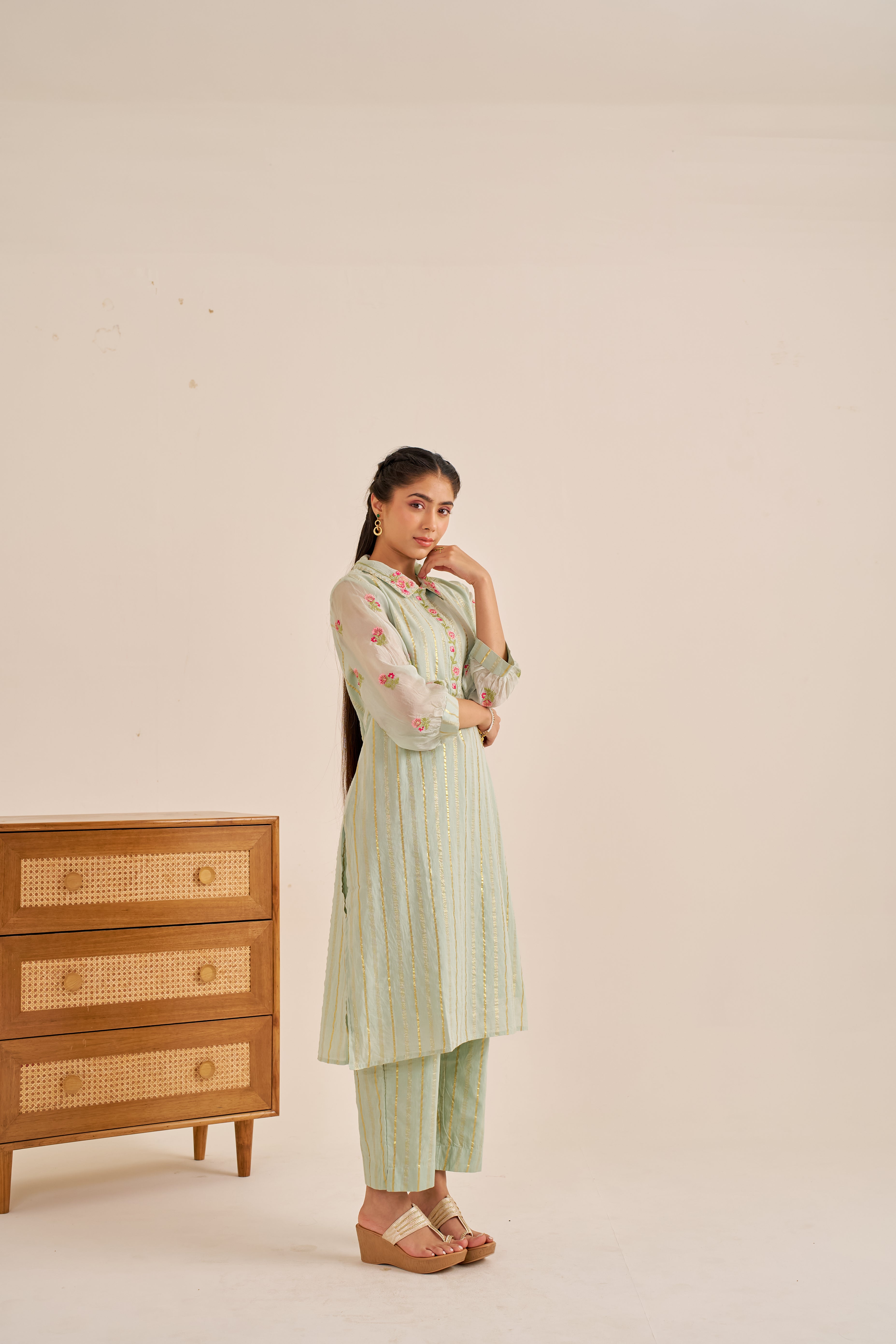 Meher Green Embroidered Lurex Kurta Set
