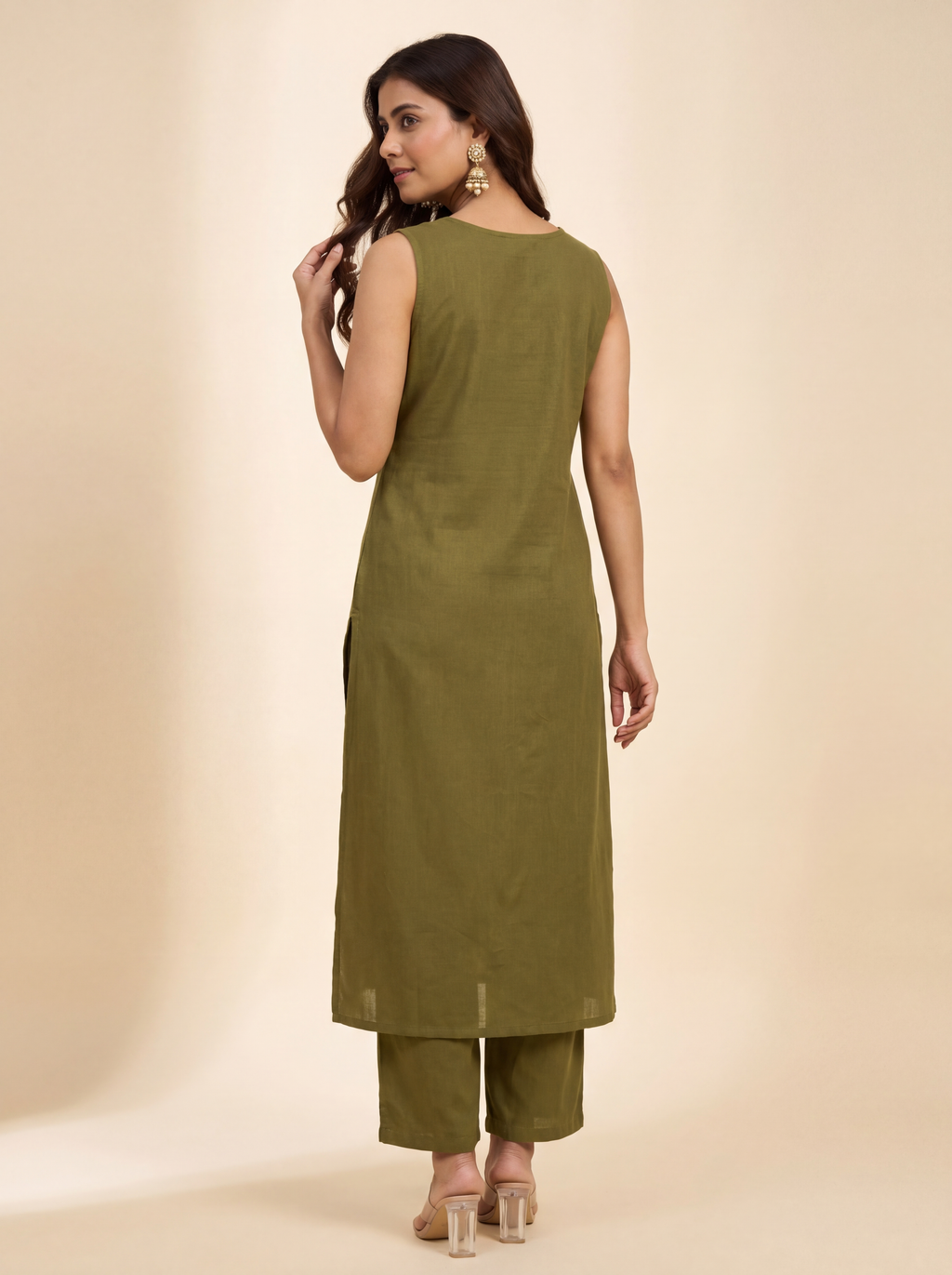 Olive Petal Collar Kurta Set