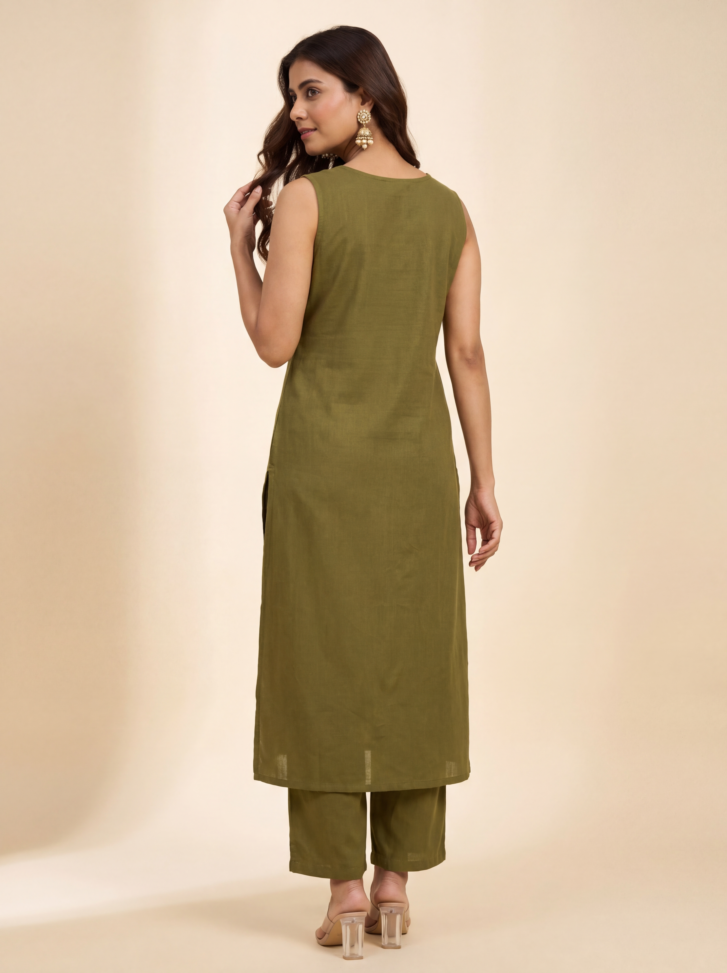 Olive Petal Collar Kurta Set