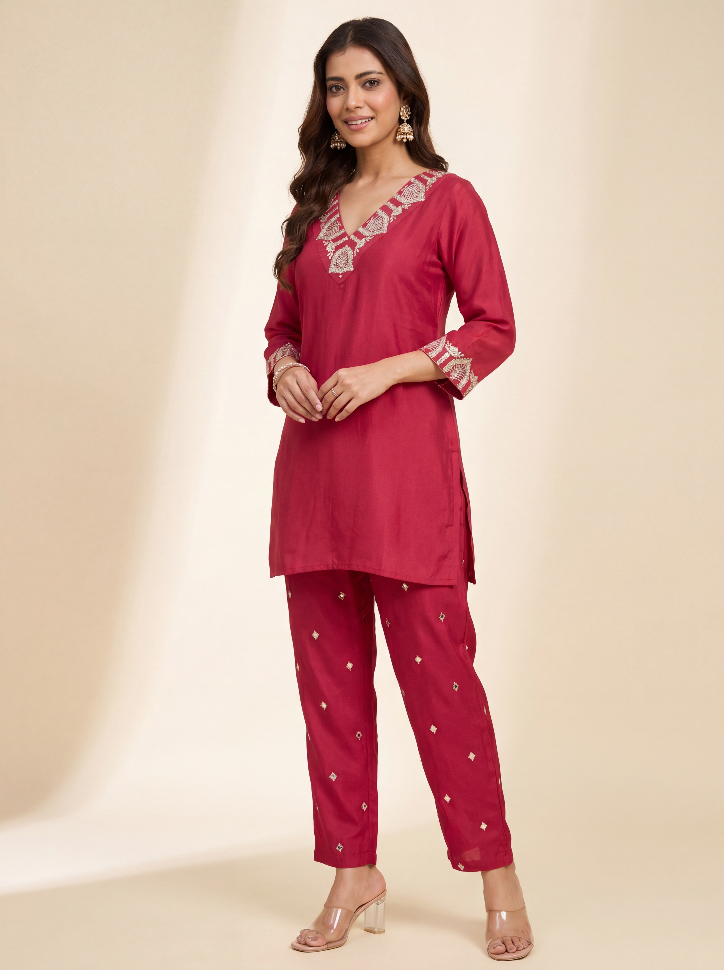 Coral Zari Kurta Set