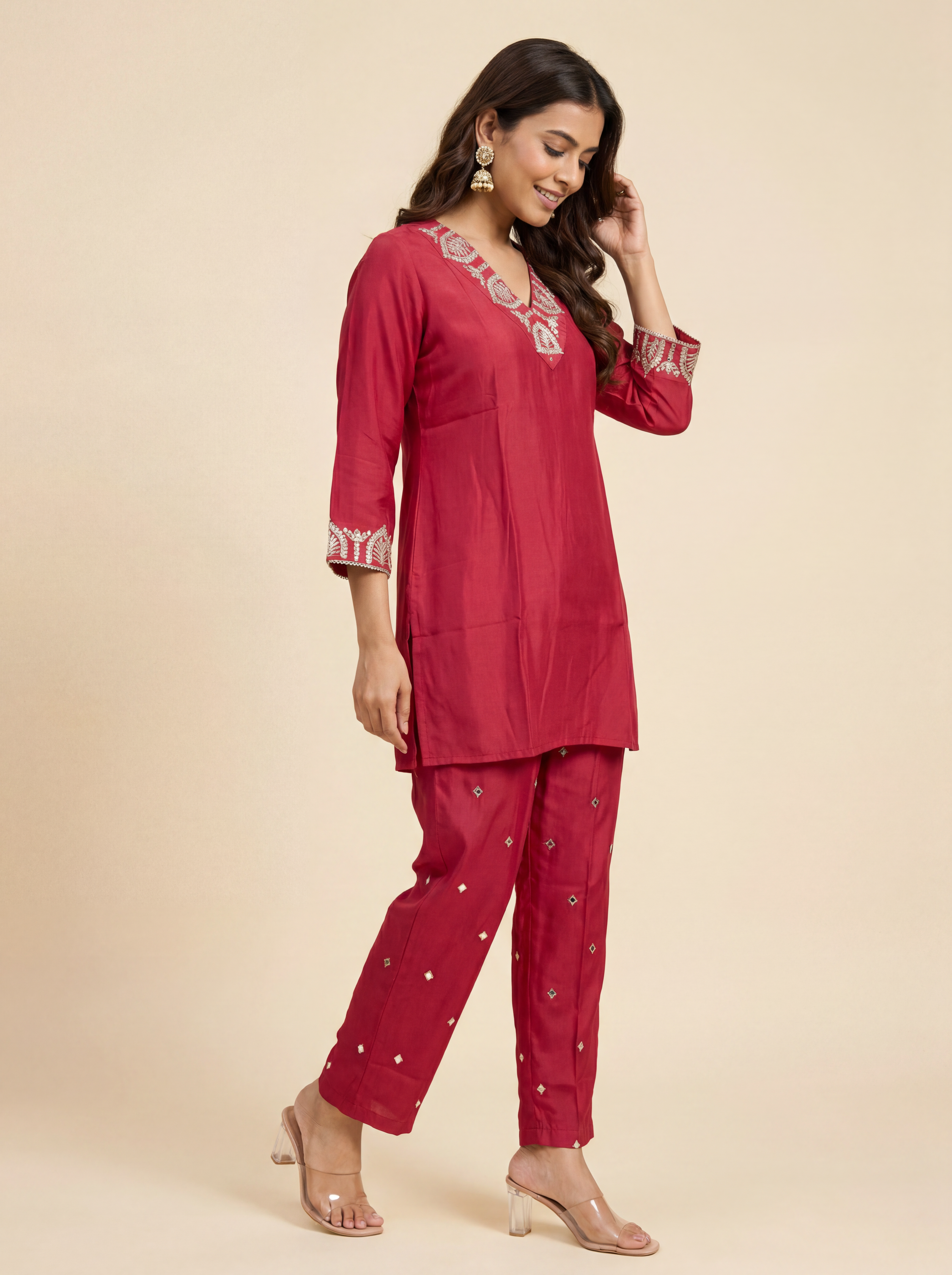 Coral Zari Kurta Set