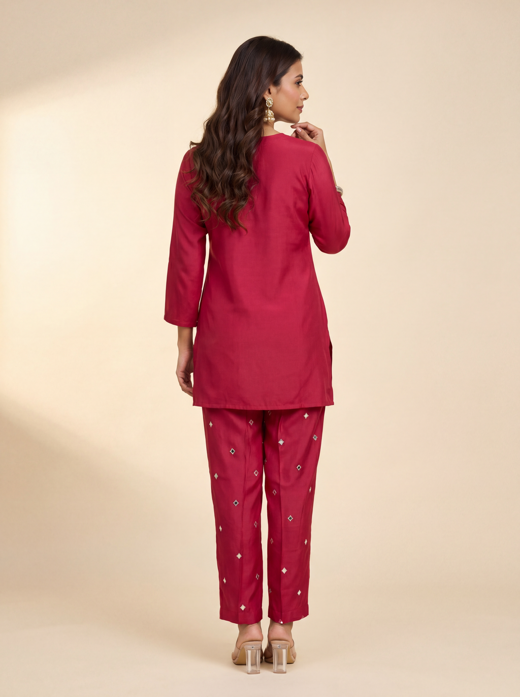 Coral Zari Kurta Set