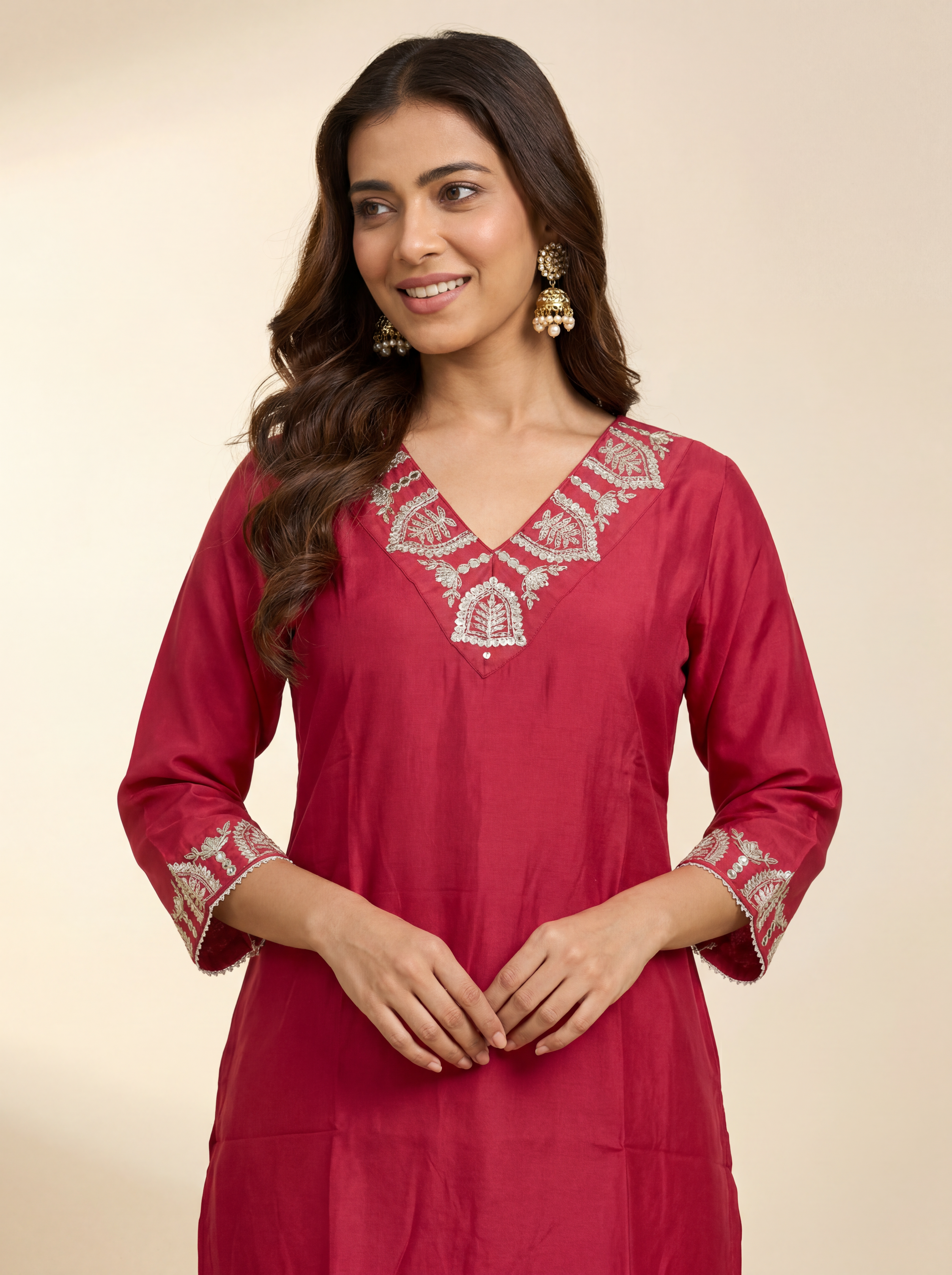 Coral Zari Kurta Set