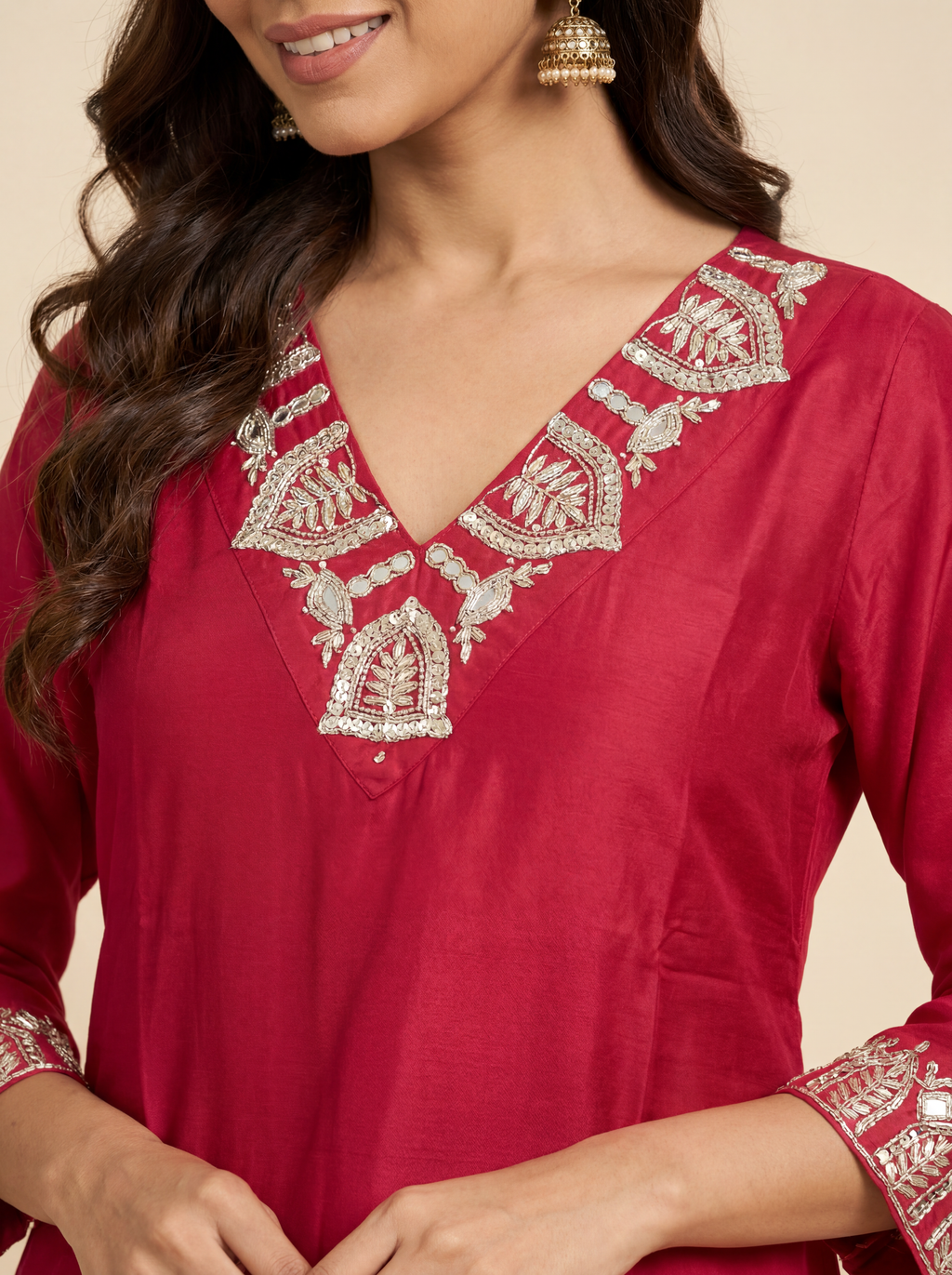 Coral Zari Kurta Set