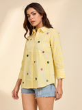 Yellow Striped Embroidered Shirt