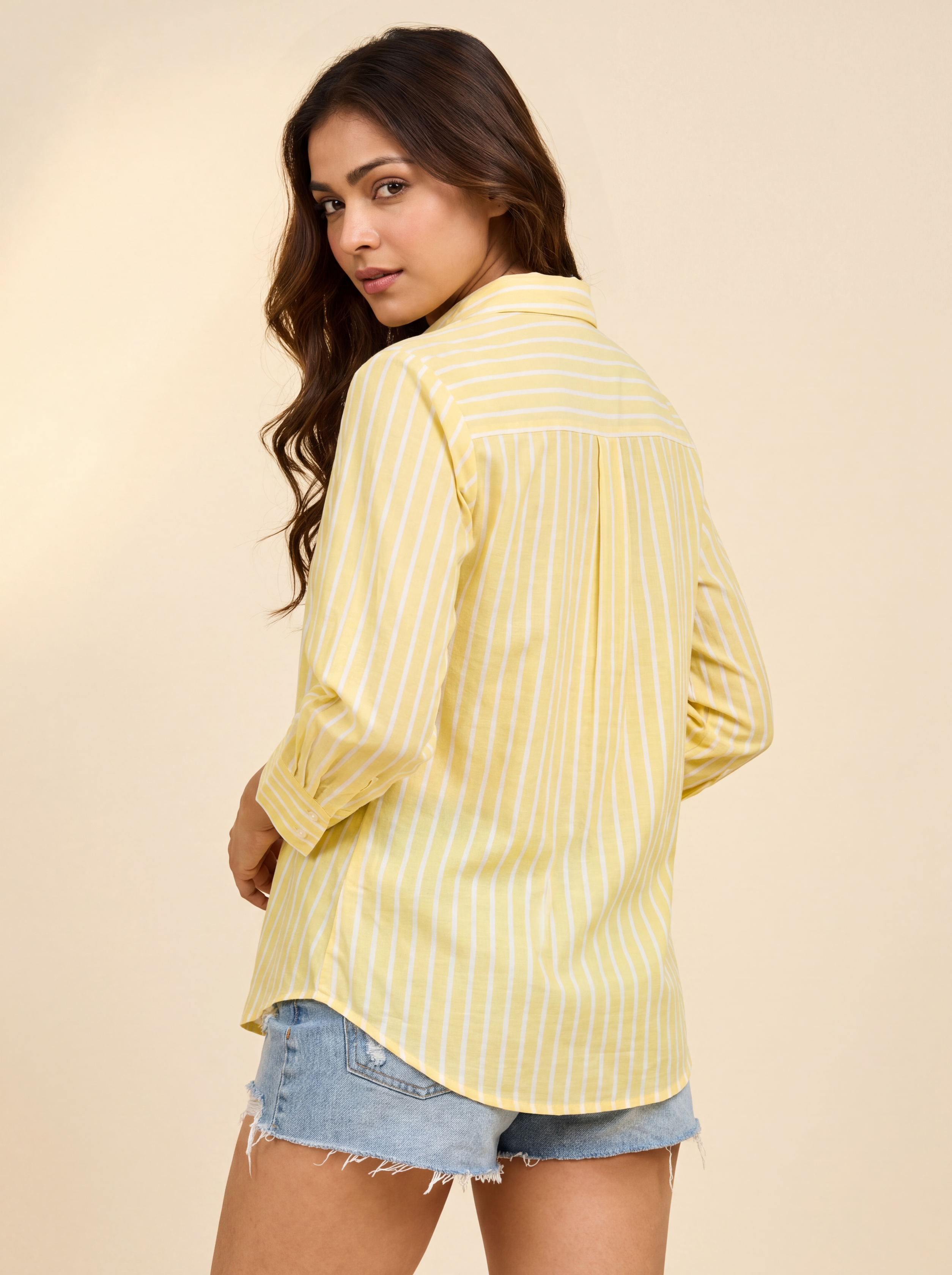 Yellow Striped Embroidered Shirt
