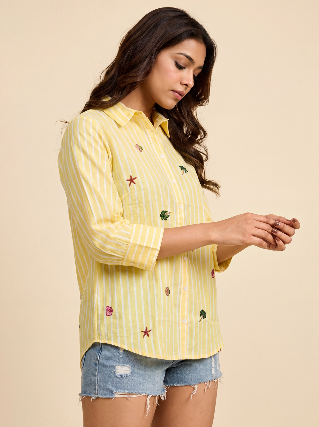 Yellow Striped Embroidered Shirt